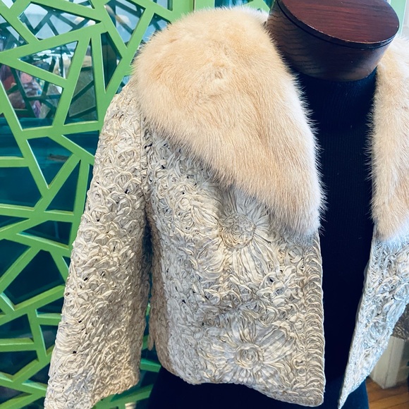 Robinson’s California Vintage Mink Collar Open Front Cropped Overcoat - Picture 4 of 6